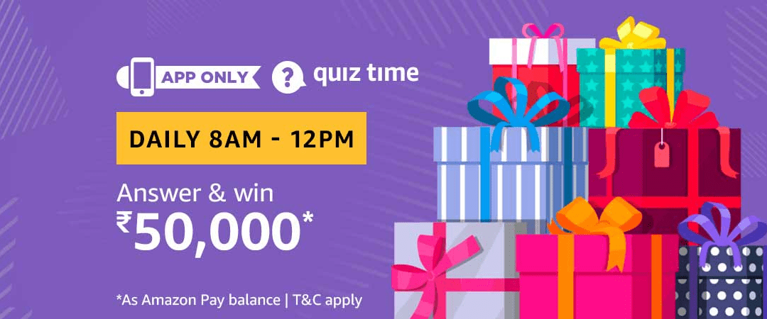 Amazon Quiz 4 March 2019 Answers – Win Rs 50000 Pay Balance